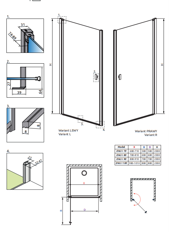 Душевая дверь RADAWAY NES BLACK DWJ I FRAME