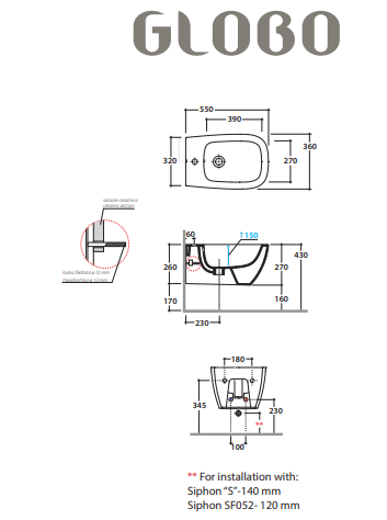 GLOBO Биде GENESIS подвесное, размер 55 см, крепление в комплекте