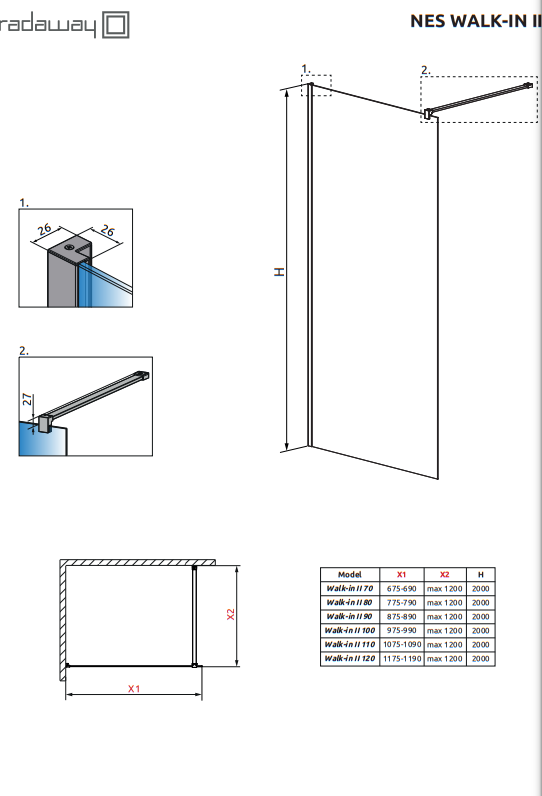 Душевое ограждение RADAWAY NES WALK-IN II хром