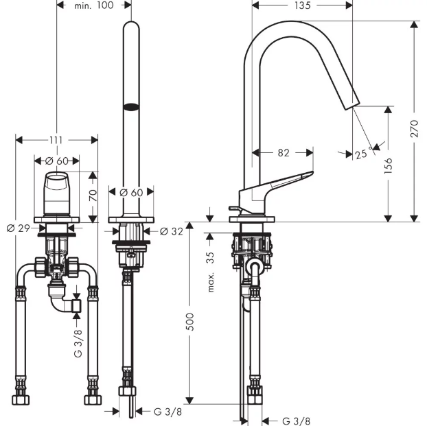 Смеситель для раковины AXOR Citterio M на 2 отверстия , 160, со сливным гарнитуром