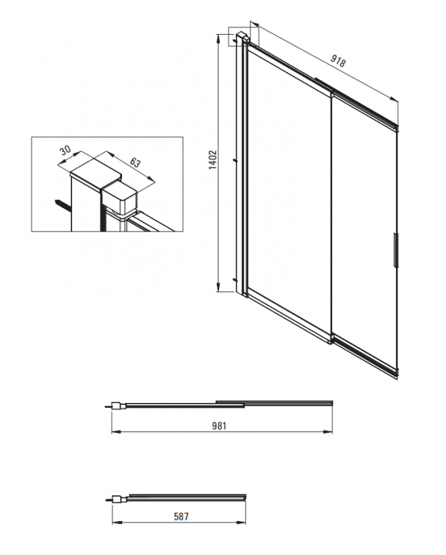 Deante Prizma Штора на ванну, стекло прозрачное, 100*140 см