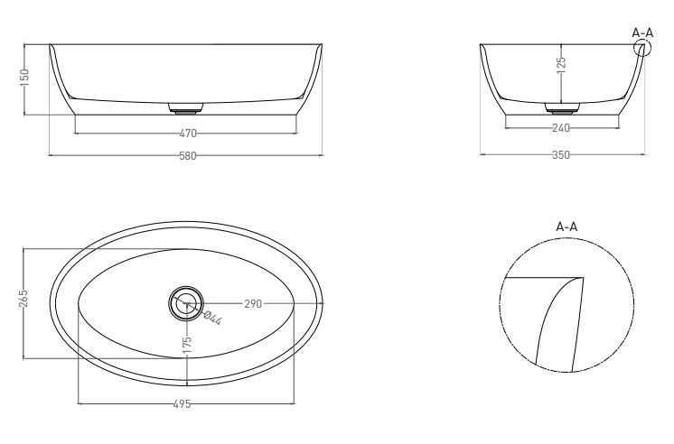  Раковина накладная Salini ALDA 01 58*35 (S-Sense, RAL глянцевый)