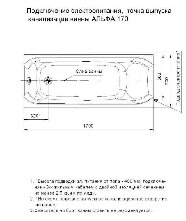 Акриловая прямоугольная ванна Aquatek Альфа 170х70 с гидромассажем