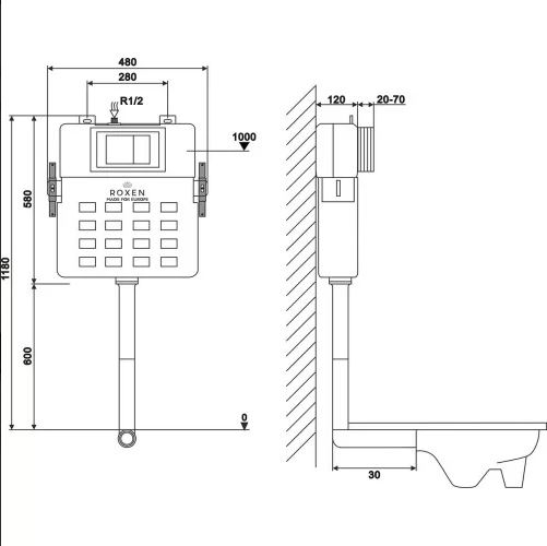 Инсталляция Roxen Attach для приставного унитаза с клавишей
