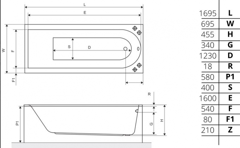 Ванна акриловая Excellent Aurum Slim 170x70, белый