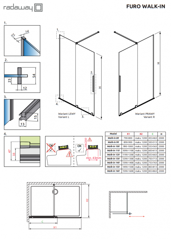 Душевое ограждение RADAWAY FURO BRUSHED GUNMETAL WALK-IN