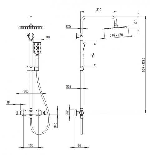 Deante Therm Душевая колонна с термостатическим смесителем для душа нержавеющая сталь