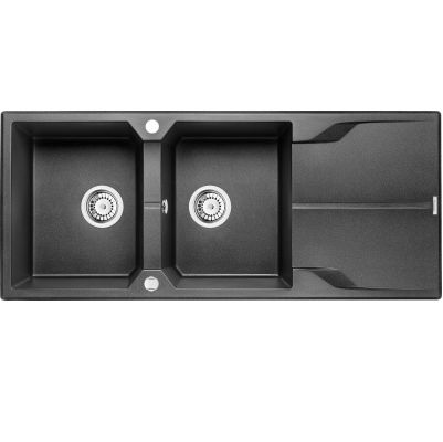 DEANTE ANDANTE графитовый металик - мойка 2 чаши с крылом, 1160*500*210 мм + сифон SPACE SAVER