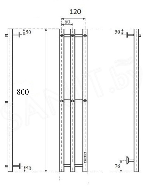 Полотенцесушитель электрический Маргроид Ferrum Inaro, скрытого монтажа, таймер справа