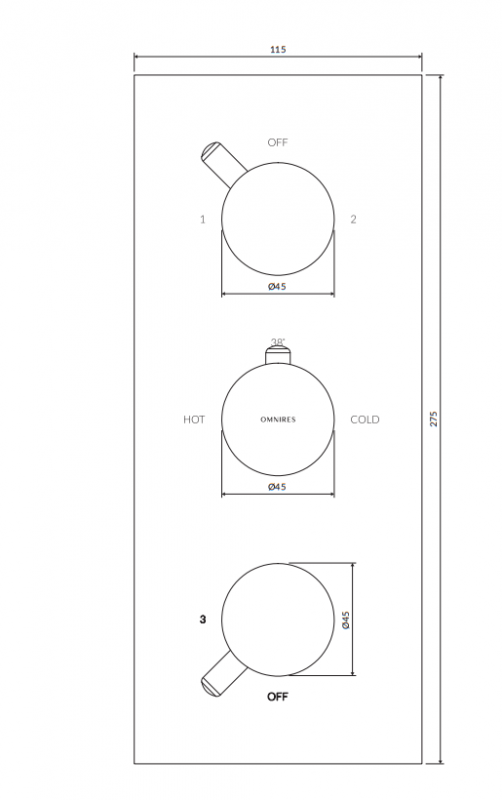 Термостатический смеситель скрытого монтажа для ванны Omnires Y внешняя часть, брашированная медь