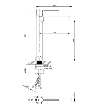 Смеситель для раковины Vincea Rondo высокий, черный