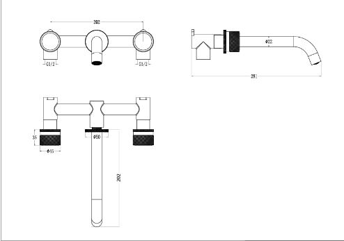 Смеситель из стены STICK SPIRALE на 3 отв. BRUSHED BRONZE