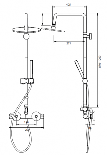 Душевая стойка Omnires Sys Mini, лейка Ø20, термостат