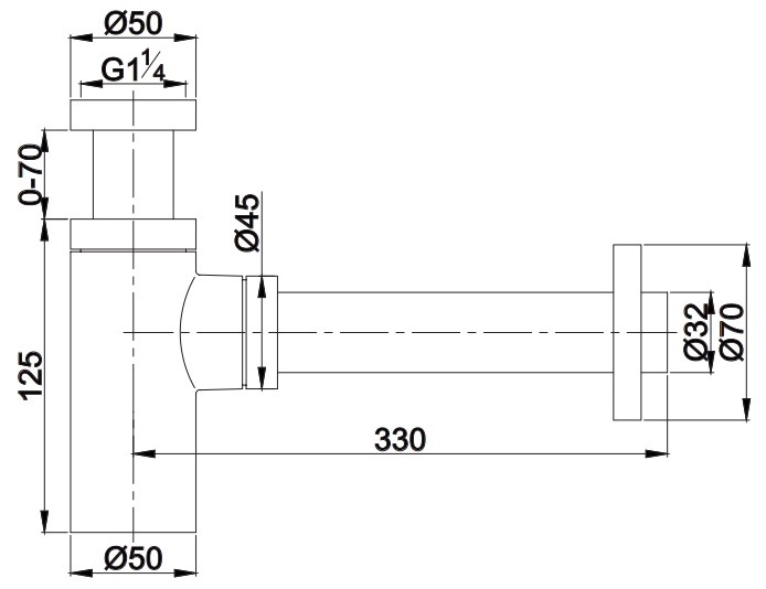 Сифон для умывальника Omnires, декоративный, металлический, хром