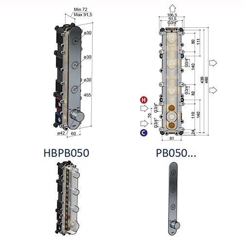 Кнопочный термостатический  смеситель HOTBATH скрытого монтажа на 3 положения, матовая медь