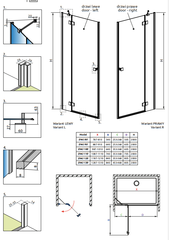 Душевая дверь RADAWAY ESSENZA BRUSHED GOLD DWJ