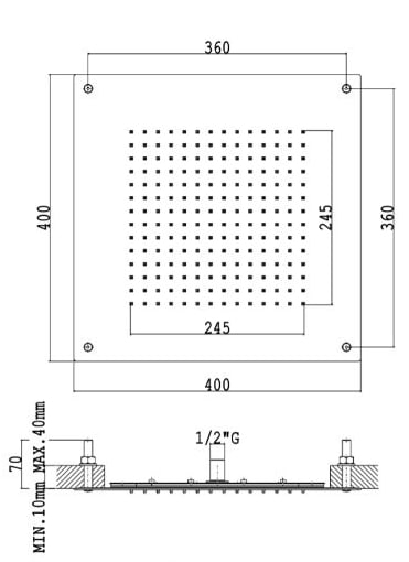 Потолочный верхний душ AquaElite 40х40 чёрный матовый