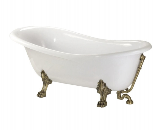 Ванна из искусственного камня Migliore Milady  185x80  отдельностоящая белаяс декоративными ножками, со сливом-переливом, фурнитура бронза 