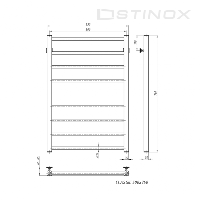 Stinox Полотенцесушитель водяной CLASSIC 500x800 золото с комплектом подключения