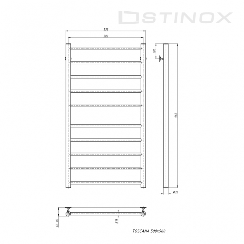 ПОЛОТЕНЦЕСУШИТЕЛЬ STINOX TOSCANA 50*80 золото брашированное, С КОМПЛЕКТОМ ПОДКЛЮЧЕНИЯ