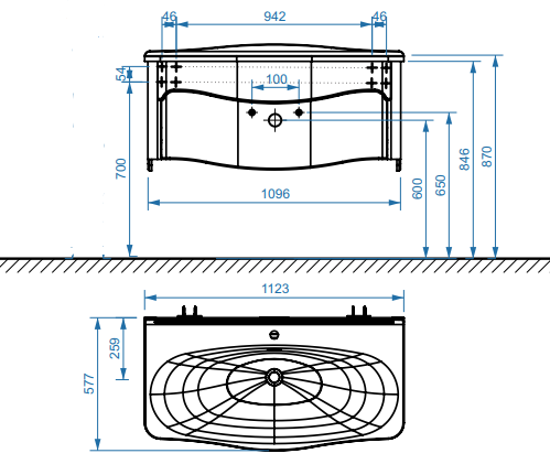Тумба подвесная с умывальником Belux АНЖЕЛО 110 белый глянец 