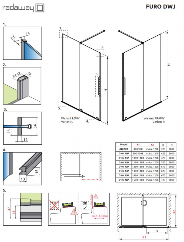 Душевая дверь Radaway FURO BRUSHED LIGHT GOLD DWJ