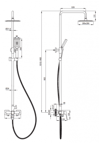 Deante Cascada Blur Душевая стойка со смесителем для душа