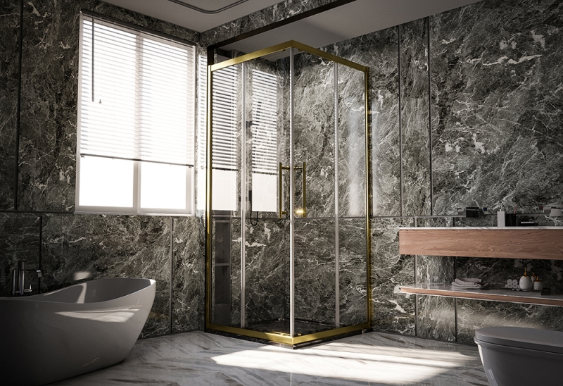 Душевой угол Veconi Premium Trento PTC-20G, профиль  золото брашированное