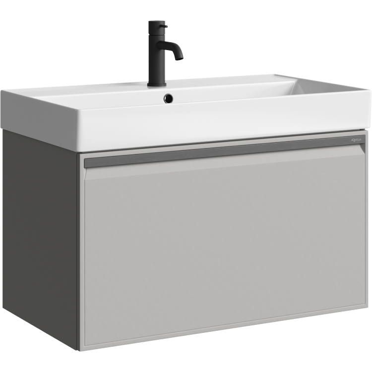 Aqwella Pure тумба с керамическим умывальником  81*47 см, цвет серый туман