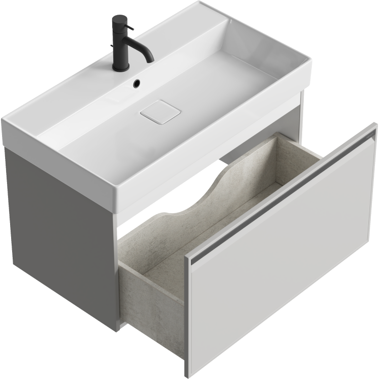 Aqwella Pure тумба с керамическим умывальником  81*47 см, цвет серый туман