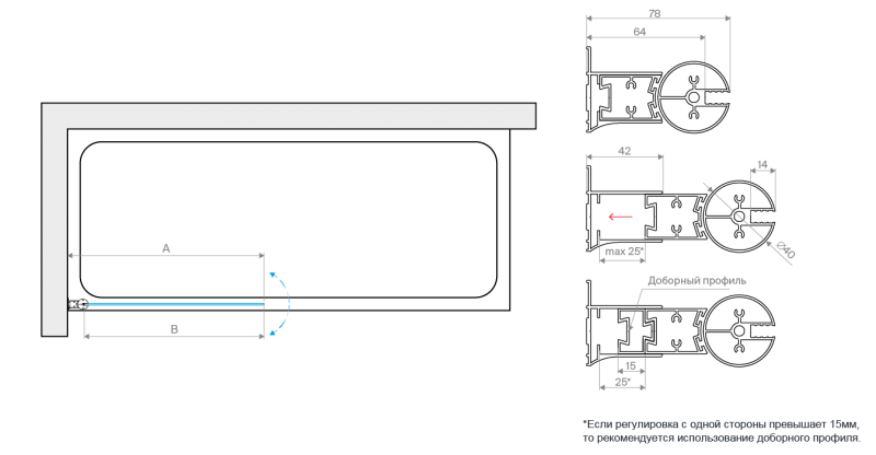 Шторка на ванну Vegas-Glass EV NOVO профиль белый