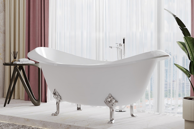 Ванна из литого мрамора Белюкс Ромео 178*74 белый, ноги хром