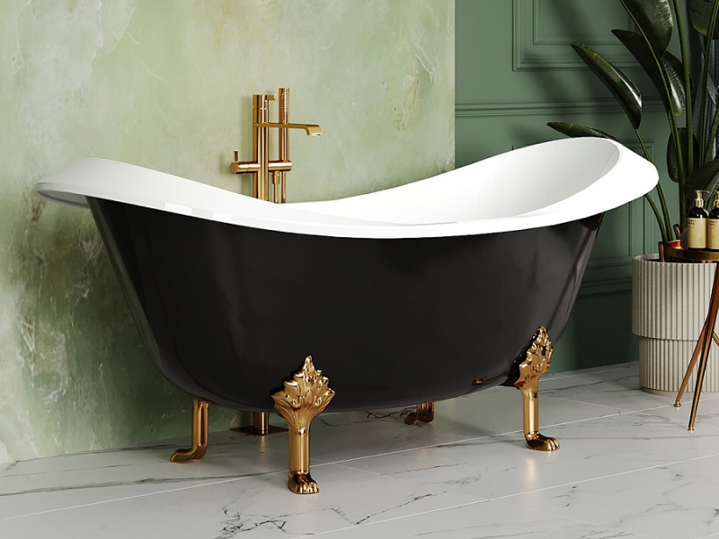 ВАННА РОМЕО 178*75 , ЧЕРНЫЙ, КОМПЛЕКТ НОГ ПОКРЫТИЕ ЗОЛОТО