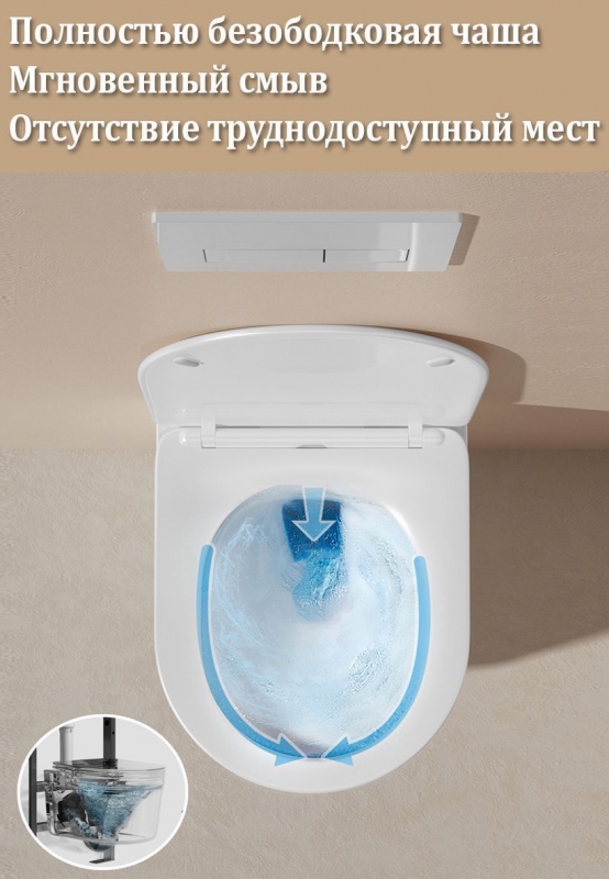 Унитаз подвесной Roxen Simple  36,5x45,5 безободковый, сиденье Duroplast, SoftClose