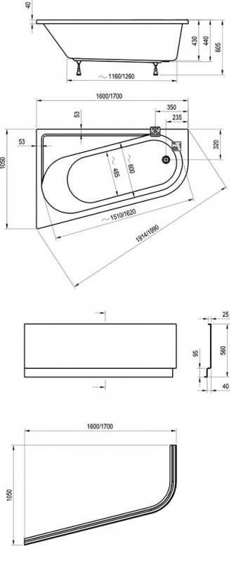 Ванна акриловая Ravak Chrome асимметричная