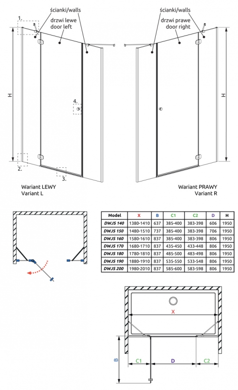 Душевая дверь Radaway Torrenta DWJS, H -195 см