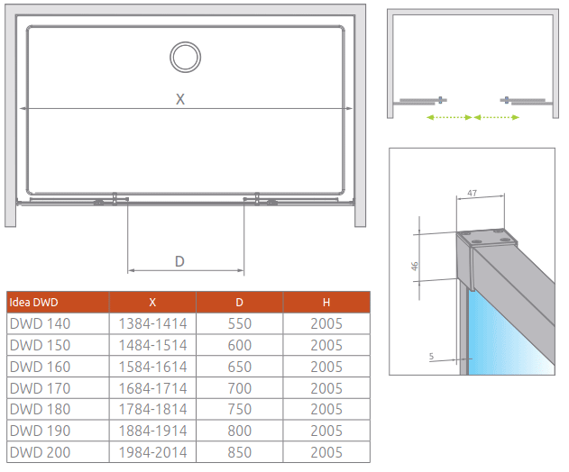 Душевая дверь Radaway Idea DWD, H-200 см чёрный профиль