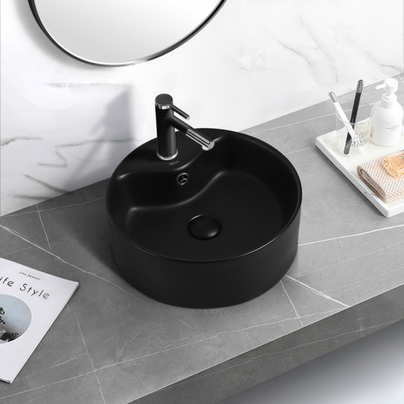 Умывальник накладной Abber Bequem  41x41 черный матовый