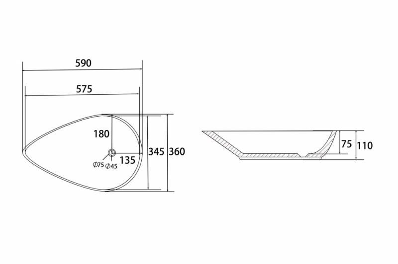Раковина накладная ABBER Bequem белая 59*36