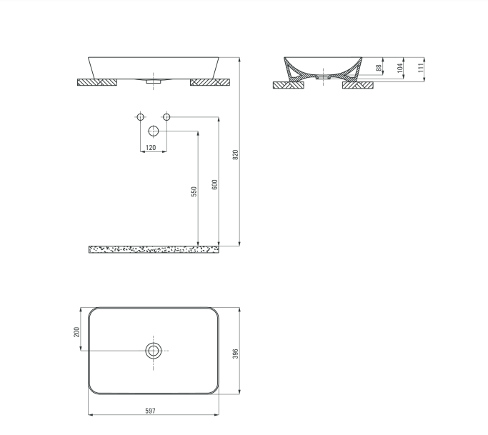 Умывальник накладной Deante TESS, 600*400*110 мм