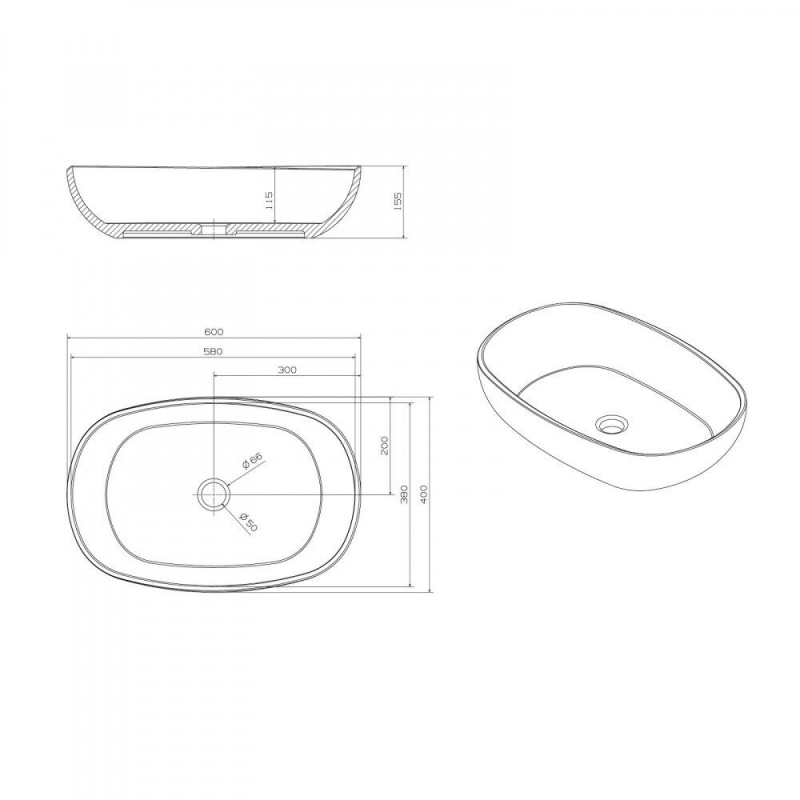 Раковина накладная прозрачная ABBER Kristall 