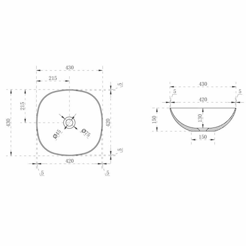 Раковина накладная прозрачная ABBER Kristall 43*43