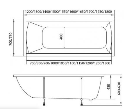 Ванна акриловая 1 Marka Modern 155x70 с ножками