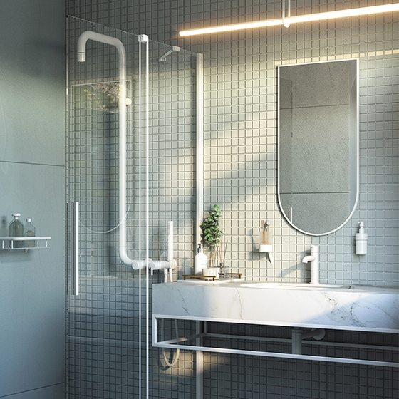 Deante Silia Bianco Душевая стойка со смесителем для душа, белый