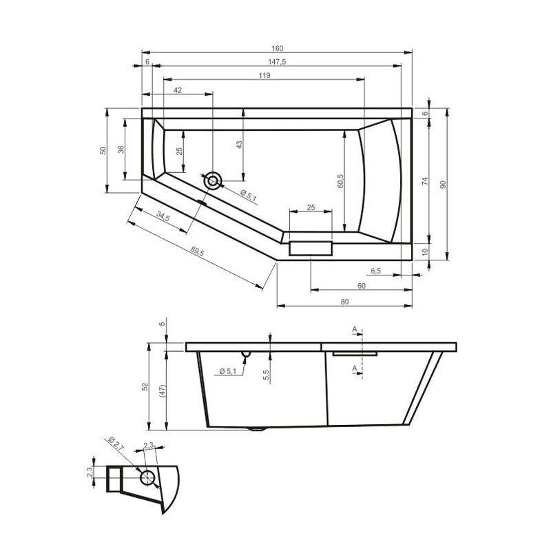 ВАННА АКРИЛОВАЯ АСИММЕТРИЧНАЯ RIHO GETA R