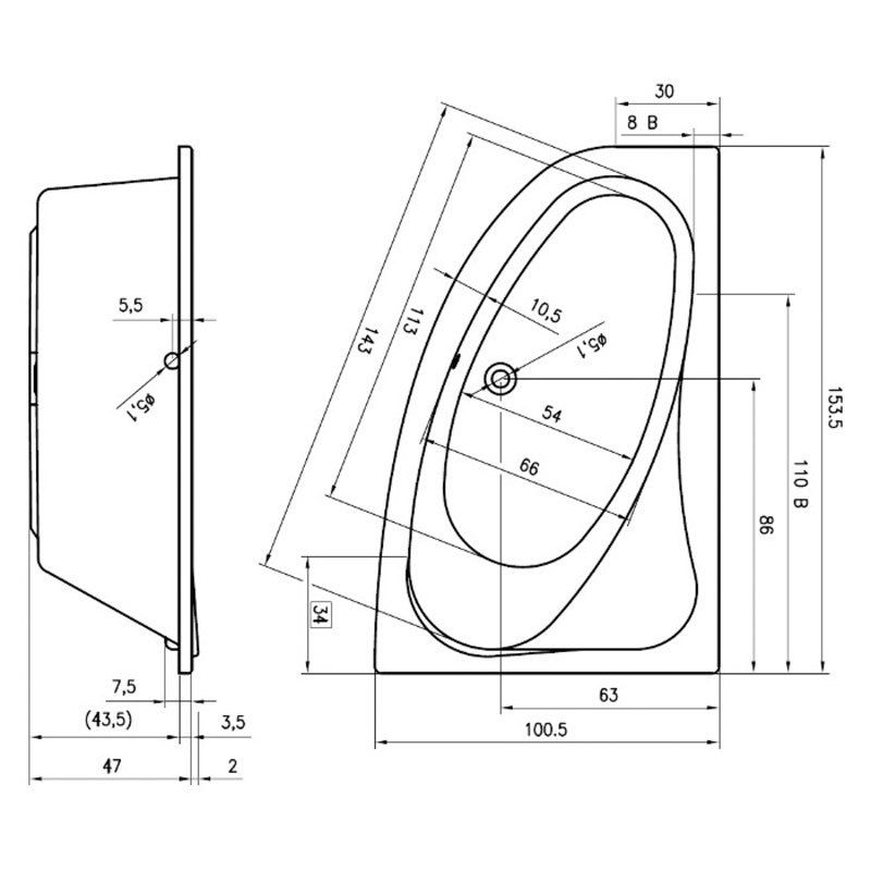 Ванна асимметричная Riho Lyra 