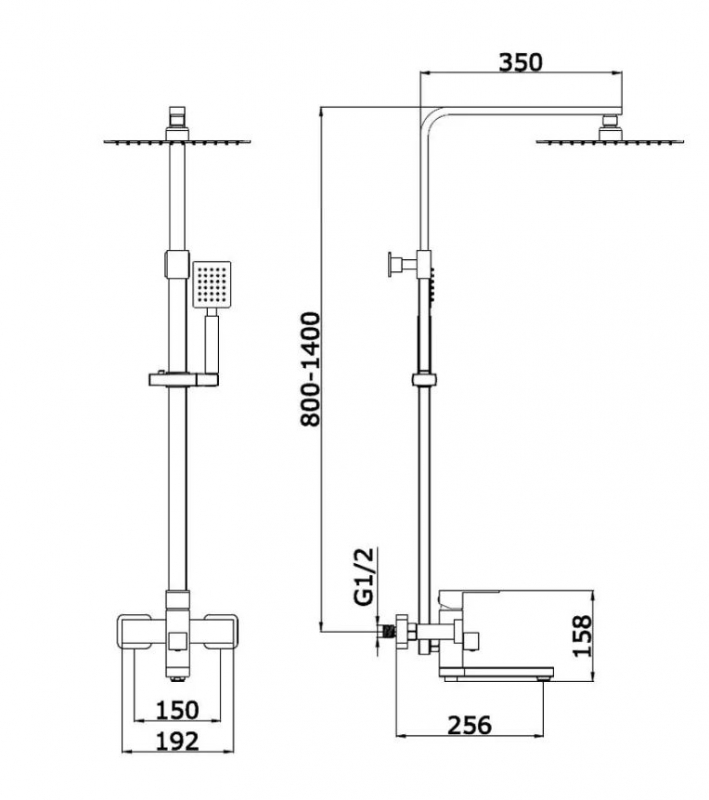 Душевая система наружного монтажа VIEIR с изливом
