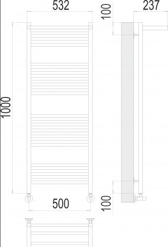 Полотенцесушитель Terminus «Аврора с/п» П20 500х1000 с полкой и комплектом подключения 