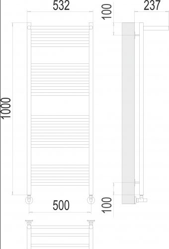 Полотенцесушитель Terminus «Аврора с/п» П20 500х1000 с полкой и комплектом подключения 