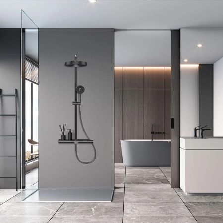 Душевая стойка AQUAme наружного монтажа, черный, 3 режима